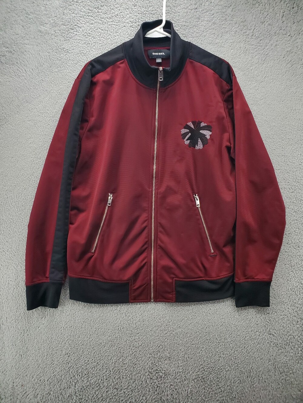 Diesel Track Jacket Mens XL Full Zip Embroidered Burgundy Black